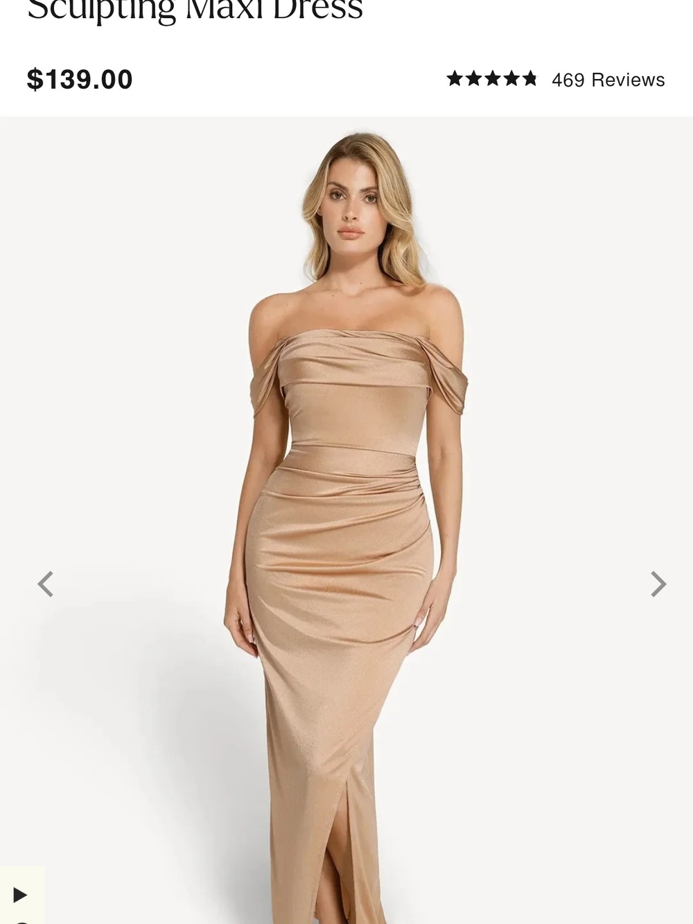 Off-Shoulder Sculpting Maxi Dress in Champagne Glow